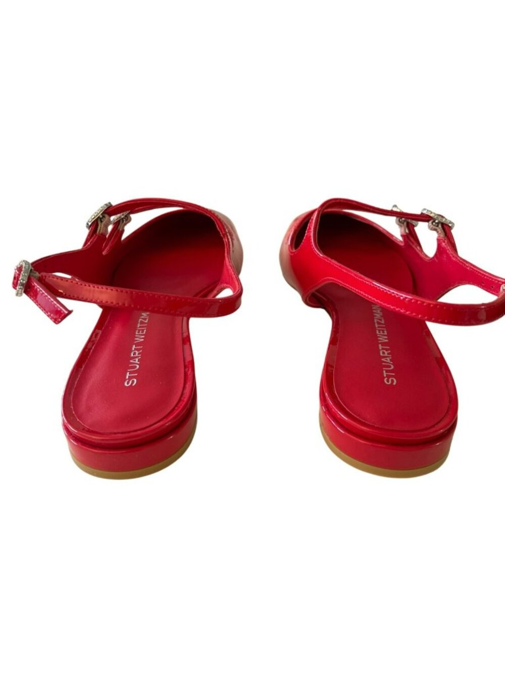 Stuart Weitzman $475 Claris Red Patent Leather Rhinestone Slingback Size 8 NEW - Picture 5 of 9